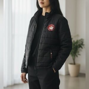 Black Puffer Boys 14–16 Fits Women’s S-M Feather Light Biker Cozy Streetwear
